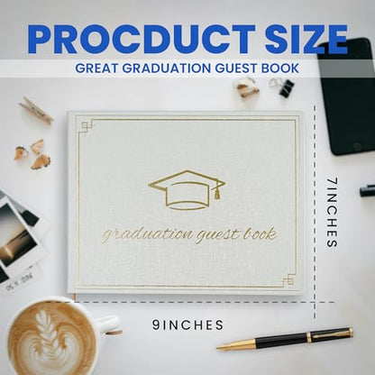 Graduation Guest Book 2026 - Memory Scrapbook for College Gifts Graduation, Guest Book for Graduation Party Sign-In with Custom Message 120 Pages, 7x9 Inch Elegant Graduation Yearbook (White) - color: white