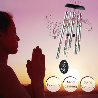Memorial Wind Chimes for Loss of Loved One - Pink Rose Wind Chimes for Outside, Sympathy Gifts for Remembrance of Mother and Father,Windchimes in Memory of Loved One