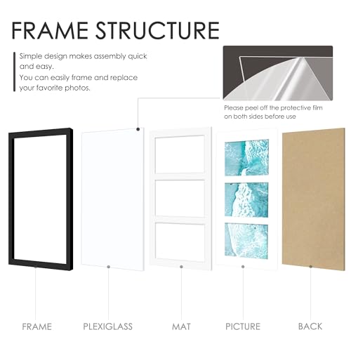 DUENPY 2 Pack 8x14 Collage Frame For 3 4x6 Photos Black - color: Black, size: 8x14（4x6 opening）-2 Pack