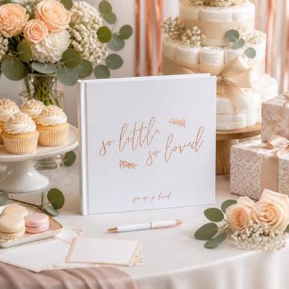 Calculs Baby Shower Picture Book Polaroid 'so little so loved' Party Guest Book Babies Scrapbook, White Cover, Rose Gold Foil Stamping, Blank White Pages - color: White & Rose Gold