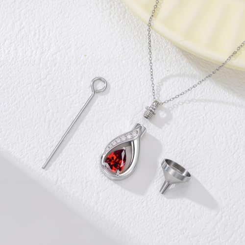 Teardrop Urn Necklace for Ashes Birthstone Keepsake Pendant Cremation Jewelry for Ashes Memorial Jewelry Gifts for Loss of a Loved One for Women - style: Jan-Garnet
