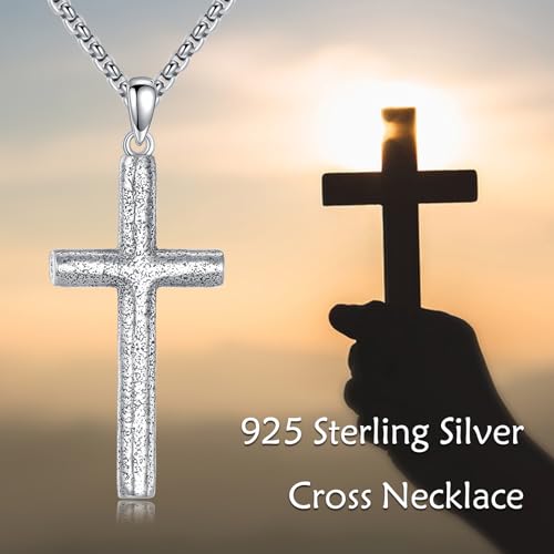 925 Sterling Silver Cross Necklace for Men & Women Crucifix Jesus/Cross Pendant with 22"+2" Stainless Steel Chain Jewelry Gift for Christmas, Father's Day, Mother's Day, Birthday-Gift Box Included - style: A01 Cross