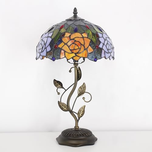Tiffany Lamp Orange Red Rose Stained Glass Table Lamp - color: Orange Red Rose