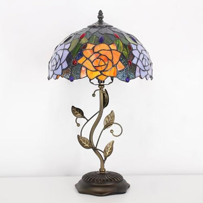 Tiffany Lamp Orange Red Rose Stained Glass Table Lamp - color: Orange Red Rose