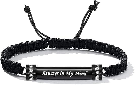 Hearbeingt Cylinder Cremation Bracelet for Ashes Adjustable Rope Urn Bangle - color: C-Black Always in my Mind