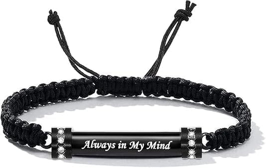 Hearbeingt Cylinder Cremation Bracelet for Ashes Adjustable Rope Urn Bangle - color: C-Black Always in my Mind
