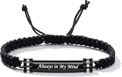 Hearbeingt Cylinder Cremation Bracelet for Ashes Adjustable Rope Urn Bangle - color: C-Black Always in my Mind
