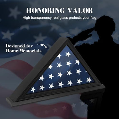 Folded Flag Display Case for 5'x9' Military Burial Flag, Black Solid Wood - color: Black