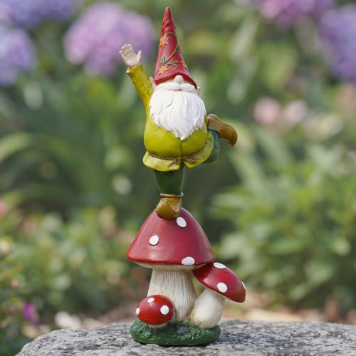 DUSVALLY Garden Gnome Statue, Whimsical Mushroom Resin Garden Decor | Fairy Garden Decor • Hand Painted Resin • Whimsical Mushroom Gnome • Outdoor Garden Accent • Gift Ready - color: Red Ornament