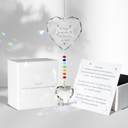 Hegelda Pet Memorial Gifts for Dogs Cats Crystal Suncatcher Ornaments | "No longer by my side" Crystal Suncatcher with Angel Wings, Pet Sympathy Gifts for Loss of Pet - style: Dog