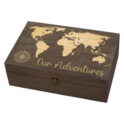 Our Adventure Engraved Wooden Keepsake Box, Memory Storage Box with Inside Engraving, Wooden Treasure Box for Travel Memories, Photos, Souvenirs, Couples & Special Moments, X-Large 14.15 x 9.5 x 4.5" - size: X-Large, style: Adventures