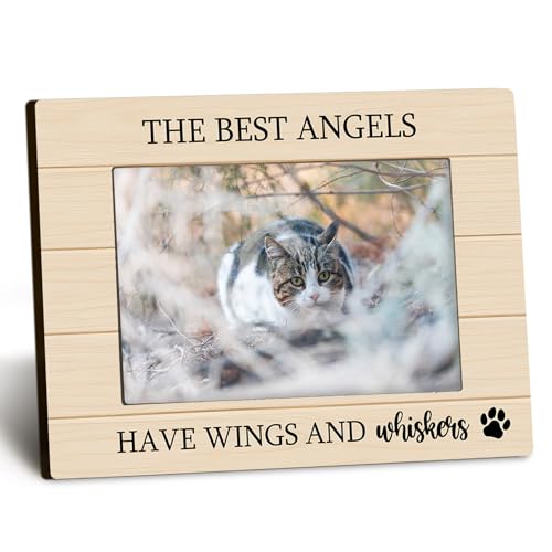 Pet Memorial 4x6 Picture Frame, Cat Memorial Wooden Photo Frame, Dog Loss Sympathy Gift for Pet Owners Women Men, The Best Angels Have Wings and Whiskers Picture PhotoFrames for Desk Decor - color: whiskers-2