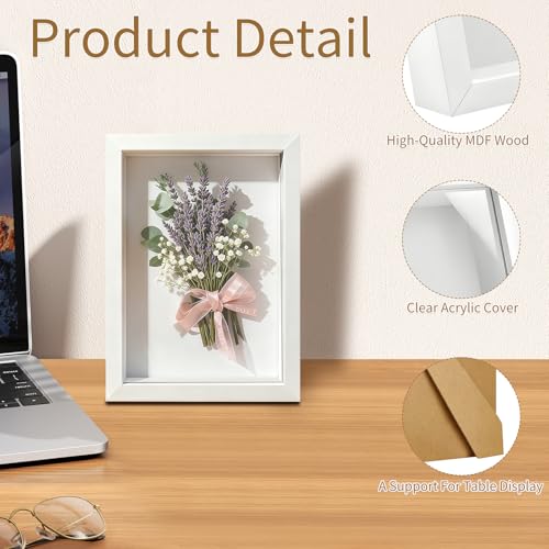 6 Pack 4 x 6 Inches Shadow Box Frame, Bulk Picture Frame Case | Small Wood Memory Display Case Boxes for Photos, Dried Flowers, DIY Craft, White