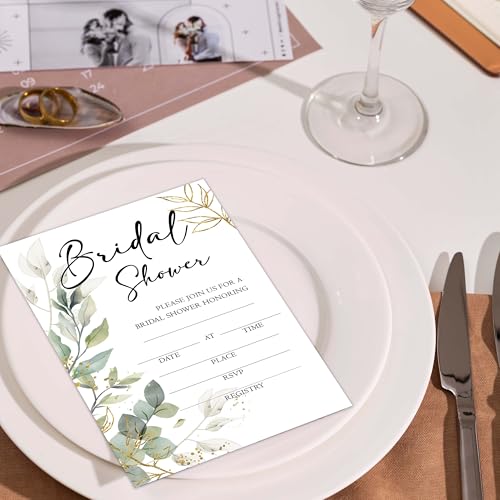 Bridal Shower Invitations, 25 Eucalyptus Invites with Envelopes for Bridal Shower Reception Engagement Party, Greenery Wedding Party Cards - A03 - style: Greenery 3