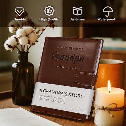 Artmag Grandpa's Life Story Journal with 250+ Prompt Questions, Family Keepsake Book Leather Cover for Grandpa to Share His Memories for Birthday Father's Day Christmas (Brown) - style: Grandpa's Life Story Journal （Brown）