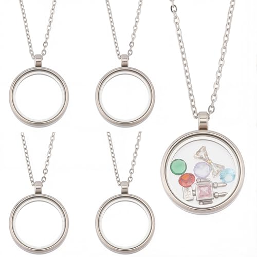 8Pcs 4 Sets 25mm Stainless Steel Floating Charm Locket Photo Necklace Kit Living Memory Charms Screw Thread Closure Floating Keepsake Necklace for Women Jewelry Making Nostalgic Supplies - style: 25mm stainless steel