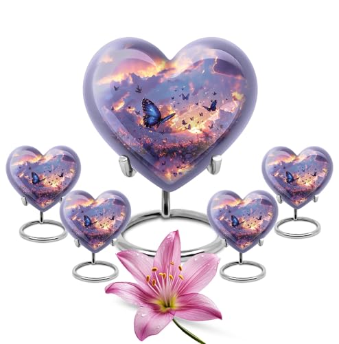 Twilight Butterflies Heart Urn for Human Ashes - color: Butterfly, size: 10 Inch + 3 Inch - Pack of 5