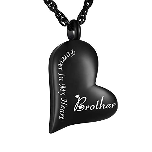 XIUDA Urn Necklace for Ashes Forever in My Heart Pendant Cremation Necklace Stainless Steel Ashes Jewelry for Dad Mom Papa Husband Wife - color: Black-Brother