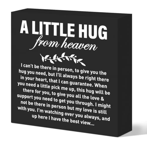 Memorial Sympathy Gifts for Loss of Loved One, Sympathy Gifts for Mom Dad Loss of Infant Baby Child Son Daughter Remembrance Bereavement Condolence Gifts Wooden Sign, A Letter Hug From Heaven (black) - color: Black-A