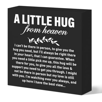 Memorial Sympathy Gifts for Loss of Loved One, Sympathy Gifts for Mom Dad Loss of Infant Baby Child Son Daughter Remembrance Bereavement Condolence Gifts Wooden Sign, A Letter Hug From Heaven (black) - color: Black-A