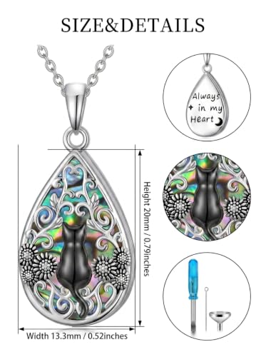 WINNICACA Urn Necklaces for Ashes 925 Sterling Silver Butterfly Hummingbird Dragonfly Teardrop Ash Necklace Cremation Jewelry Urn Pendants for Women Memorial Gifts for Birthday Christmas Funeral - style: 8-Cat Urn Necklace