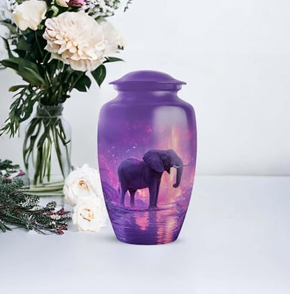 Elephant Cremation Urn for Ashes, Purple Keepsake Urn 10 Inch & 3 Inch - color: Elephant-2, size: combo-1