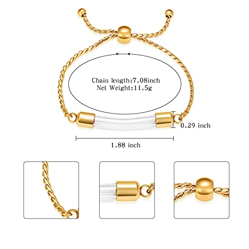 constantlife Stainless Steel Cremation Bracelet for Ashes - Transparent Glass Tube Urn Bangle Memorial Jewelry for Men Women - color: Golden