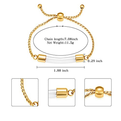 constantlife Stainless Steel Cremation Bracelet for Ashes - Transparent Glass Tube Urn Bangle Memorial Jewelry for Men Women - color: Golden