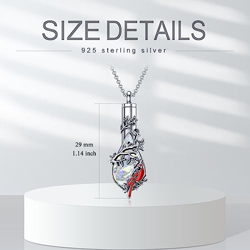 PELOVNY Urn Necklace for Ashes 925 Sterling Silver Butterfly Dragonfly Bee Phoenix Hummingbird Urn Necklaces Animal Crystal Cremation Jewelry for Ashes Cat Dog Pet Memorial Gifts - color: 25-Cardinal Urn 4