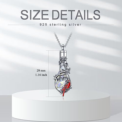 PELOVNY Urn Necklace for Ashes 925 Sterling Silver Butterfly Dragonfly Bee Phoenix Hummingbird Urn Necklaces Animal Crystal Cremation Jewelry for Ashes Cat Dog Pet Memorial Gifts - color: 25-Cardinal Urn 4