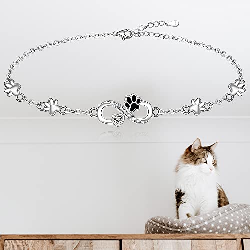 Fenthring Paw Print Bracelet S925 Sterling Silver Infinity Heart Puppy Cat Dog Memorial Mothers Day Bracelets for Women Jewelry Gifts - style: Paw Print-Infinity