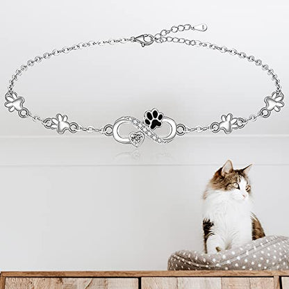 Fenthring Paw Print Bracelet S925 Sterling Silver Infinity Heart Puppy Cat Dog Memorial Mothers Day Bracelets for Women Jewelry Gifts - style: Paw Print-Infinity
