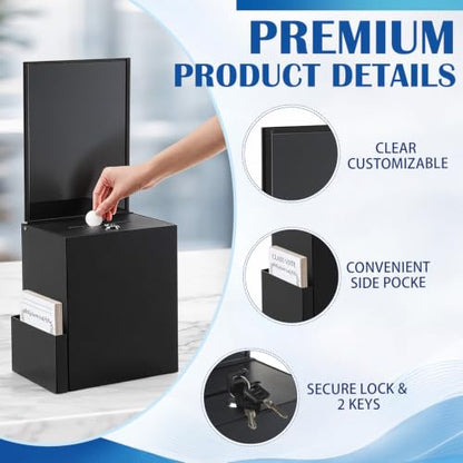 Metal Donation Box for Fundraising,Card Pocket,Black - color: Black, style: Card Pocket