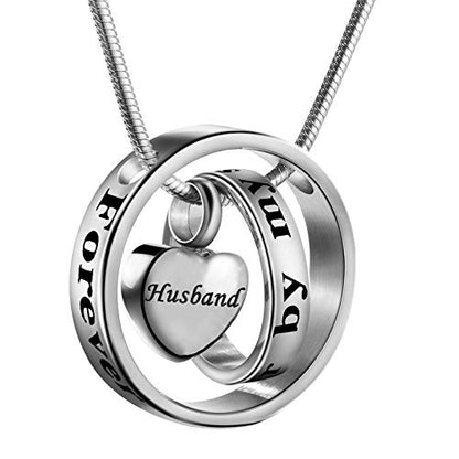 Cremation Jewelry No Longer By My Side, Forever In My Heart Carved Locket Memorial Necklace Keepsake Urn Pendant - color: Husband