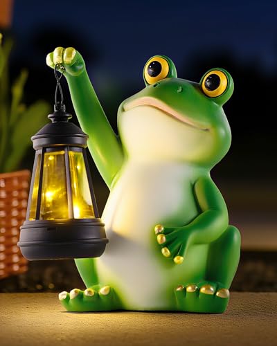 Vuees Solar Frog Garden Statue Light, Outdoor Waterproof Decorative Lantern Figurine, Cute Yard Art for Garden Patio Pond Balcony Porch Decor, Housewarming & Gardening Gifts for Women Grandma Mom - style: Frog