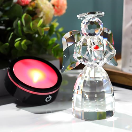 Crystal Guardian Angel Figurine Gifts, with Multicolor LED Light Base | Angel Figurines, Guardian Angel Statue, Guardian Angel light, Birthday Gifts for Grandma, Aunt - color: Gift Box