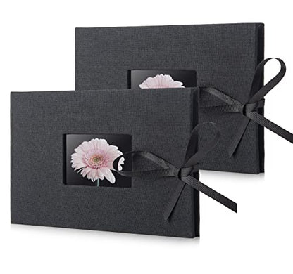 2 Pack Small Photo Album 4x6, Picture Album, Picture Book, Mini Brag Book | Ribbon Closure, Linen Fabric Cover, Front Window, Sturdy Binding, Acid-free, PVC free, Artwork Weddings Family Boudoir - color: Black, size: 12 Pockets/2PK