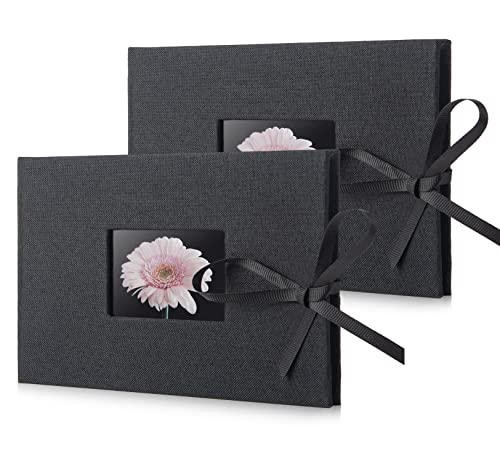 2 Pack Small Photo Album 4x6, Picture Album, Picture Book, Mini Brag Book | Ribbon Closure, Linen Fabric Cover, Front Window, Sturdy Binding, Acid-free, PVC free, Artwork Weddings Family Boudoir - color: Black, size: 12 Pockets/2PK