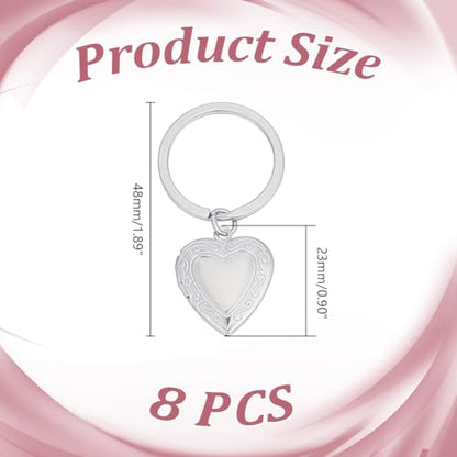 8Pcs Photo Frame Charms Heart Locket Keychains Love Photo Pendants Brass Wedding Photos Charms Memorial Photo Album Pendant for DIY Necklace Keychain Making - color: Stainless Steel Color