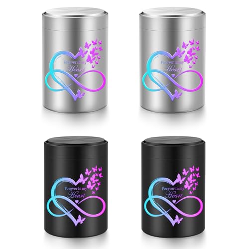 SOITIS Mini Urns for Human Ashes Cremation Keepsake Aluminium Urns, Small Urns for Women Men Urns for Human Ashes - Sliver Balck Keepsakes Set of 4 - color: Set 4-black+silver