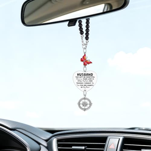 Heigebi Sympathy Gifts for Loss of Husband Car Rearview Mirror Accessories in Memory of Husband Rearview Mirror Car Charm Hanging Charm Sympathy Gift for Women Loss of Husbands Remembrance Keepsake