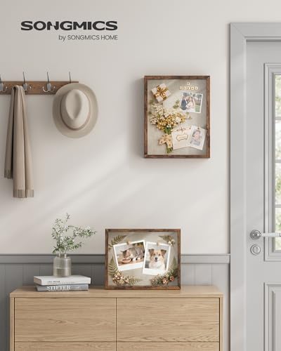 SONGMICS 11x14 Shadow Box Frame, Top Loading Display Case Frame , Glass Front with Top Slot and Push Pins, Linen Fabric Backing for DIY Craft, Gift Idea,Rustic Brown URPF009KD01 - color: Rustic Brown, size: 11 x 14"