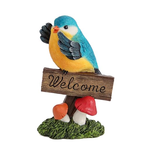 Leekung Bird Garden Statue Welcome Sign Outdoor Garden Decor for Patio Yard - color: Blue