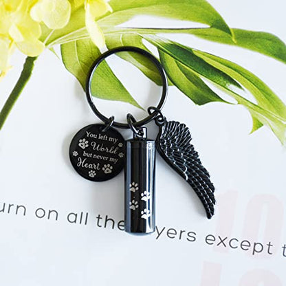 Cylinder Urn Keychain for Ashes Pet Cremation Keychain Dog Ash Necklace Cat Urn Necklace - color: Black