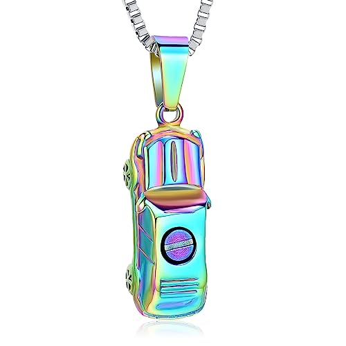 XSMZB Mini Car Cremation Jewelry Memorial Urn Necklace for Ashes Stainless Steel Pendant Human Pet Ashes Holder Keepsake Gift for Men Women - color: Colorful