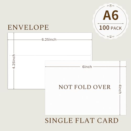 Goefun White Blank Note Cards and Envelopes 4x6 (Not Folded) 100 Pack | Goefun 4x6 Flat Postcards and A6 Envelopes Self Seal for Wedding, Invitations, DIY Note Cards & All Occasion - color: White, size: 4x6