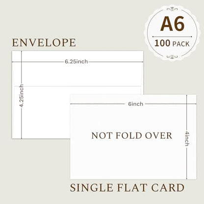 Goefun White Blank Note Cards and Envelopes 4x6 (Not Folded) 100 Pack | Goefun 4x6 Flat Postcards and A6 Envelopes Self Seal for Wedding, Invitations, DIY Note Cards & All Occasion - color: White, size: 4x6