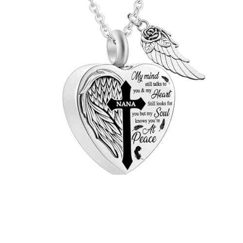 Heart Urn Necklaces for Ashes Cross Angel Wings Cremation Jewelry Keepsake Memorial Pendant for Men Women - style: Nana
