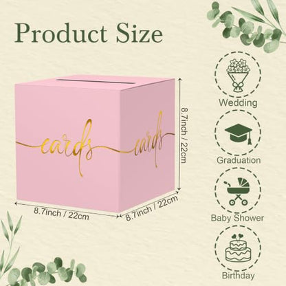 Light Pink Card Box with Gold Foil Design, Paperboard 8.7" Gift Card Holder for Wedding Graduation Birthday Party Reception Retirement Anniversary Bridal & Baby Shower - color: Light Pink Card Box with Gold Foil, size: 8.7×8.7×8.7Inch(1 Pack)