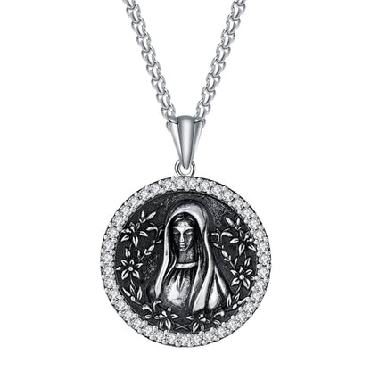 925 Sterling Silver Patron Saint Necklace Amulet Miraculous Medal Pendant Jewelry for Men Women with Friendship Talisman Travel Inspirational Gifts - color: black-B